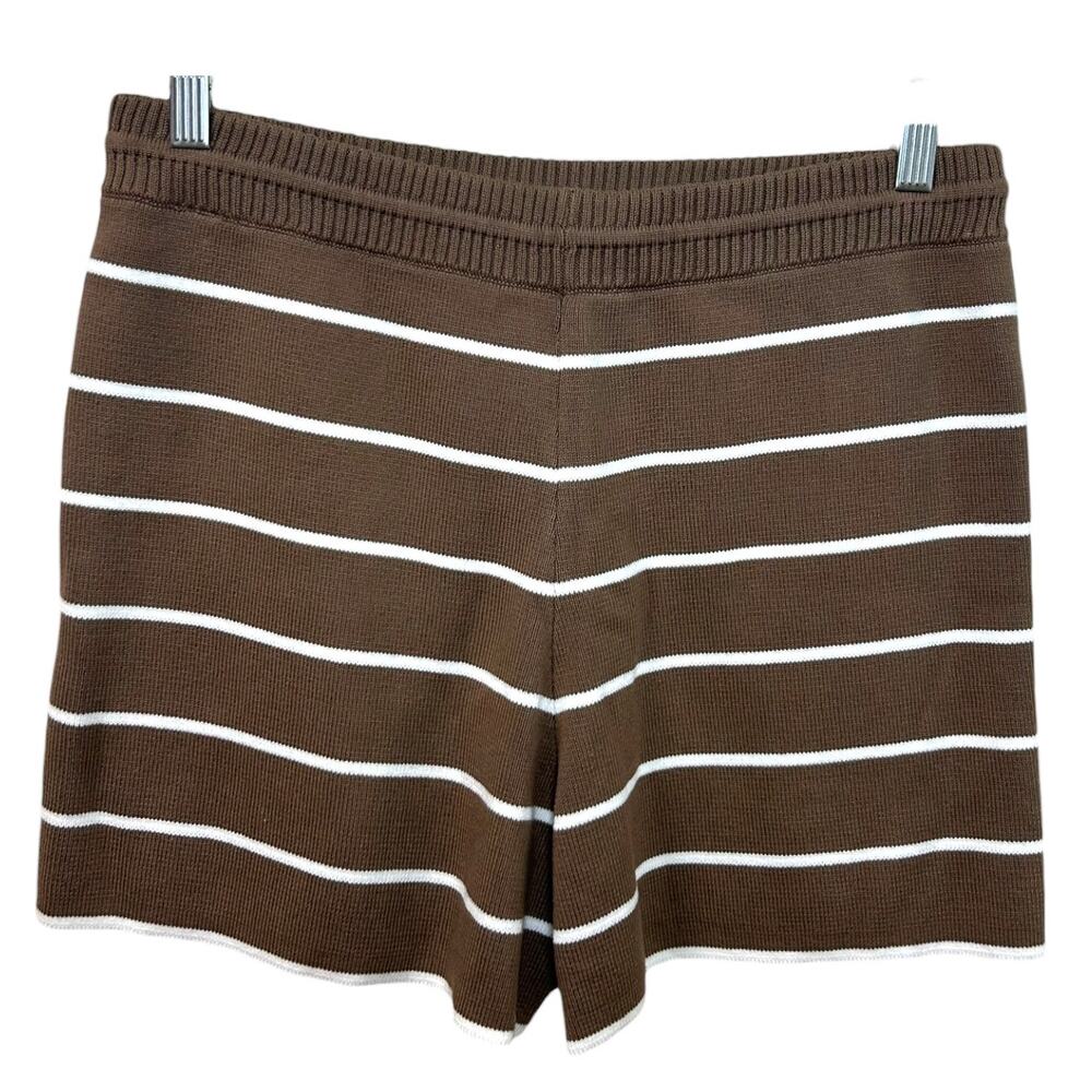 La Ligne - Women's 'Leo' Knit Shorts, High-Rise, Stripe - Tan/Cream, Large - Picture 4 of 12